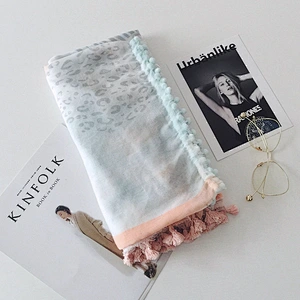 Fashion Ladies Cashmere Scarf Pom Pom Hijab Iridescent Silk Fabric