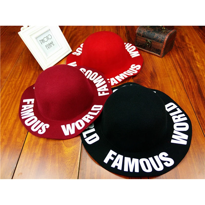 Autumn and winter Europe France wind color wool woolen leather ornaments hat female wild jazz fashion felt hat