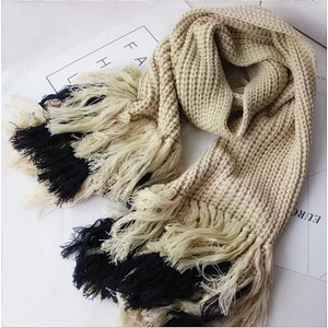 Autumn and winter knit scarf with thick wool big tassel  lady neck scarf