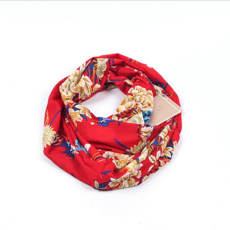 New autumn/winter scarf storage  pocket zipper cover neck print invisible zipper scarf