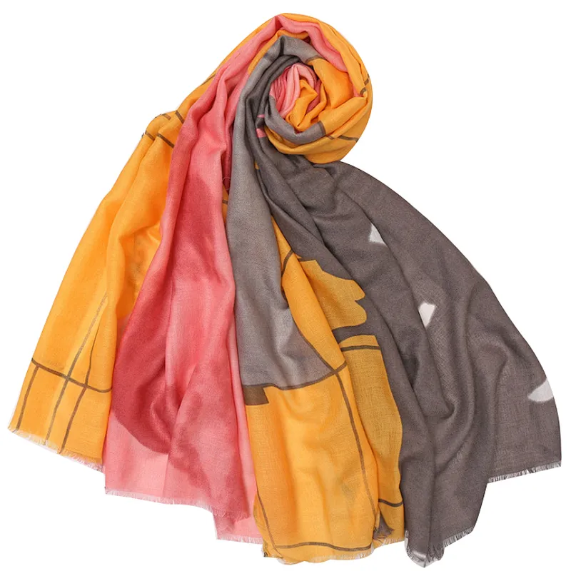 Printed Muslim headscarf abstract printed cotton and linen  scarf