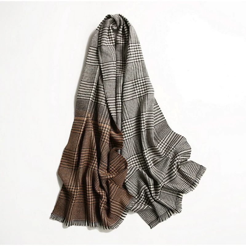 Cashmere small plaid scarf lady contrast color checked scarf