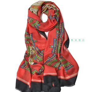 New Christmas fashion printed autumn and winter pure wool scarf for ladies