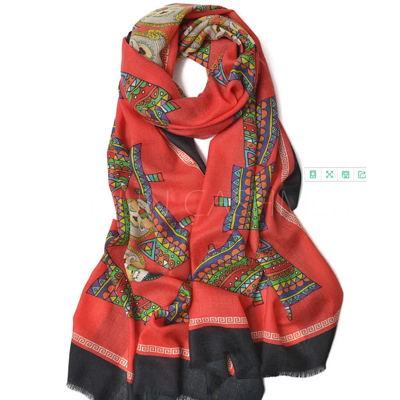 New Christmas fashion printed autumn and winter pure wool scarf for ladies