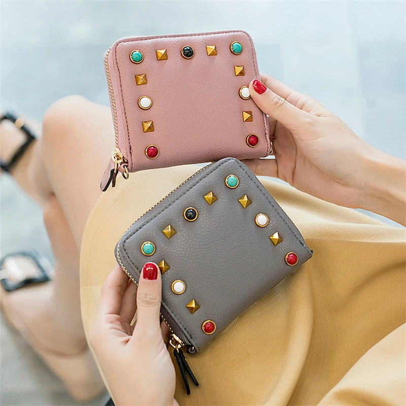 Women's Genuine Leather Cute Purse Sling Chain Small Bag Zipper Women Wallet With Diamonds