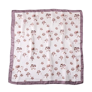 Custom wholesale fashion ladies cartoon owls pattern printed silk square scarf