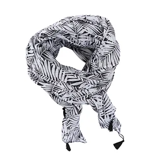 Black and white leaf shawl fashionable long handmade tassel hanging scarf outdoor sunshade beach towel