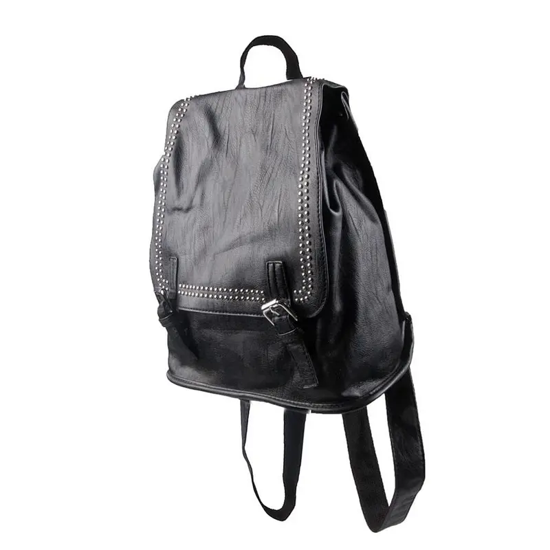 Custom School Bag Women Soft PU Leather Backpack Black Travelling Backpack Bag