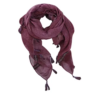 Leisure and artistic style cotton and linen shawl fashion sunshade travel beach towel handmade tassel hanging scarf