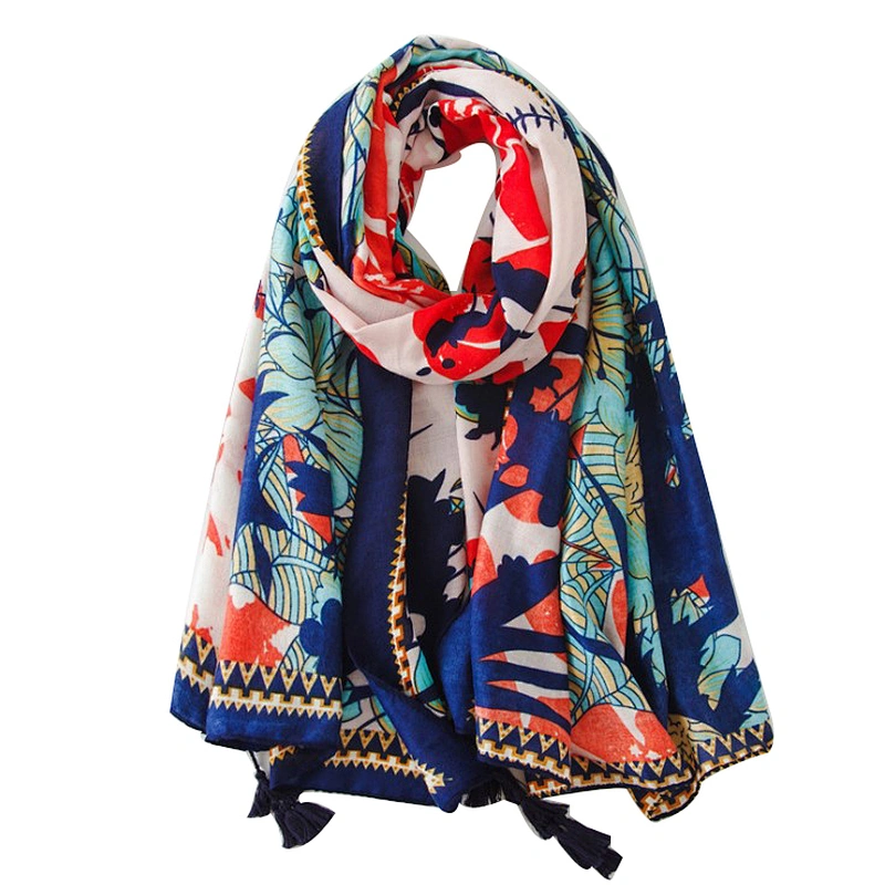 Summer ethnic silk scarves printed fringe travel beach towel scarf