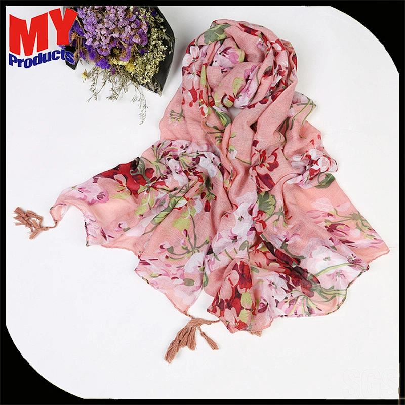 High Quality Cotton Women Flower Scarf Floral Printed