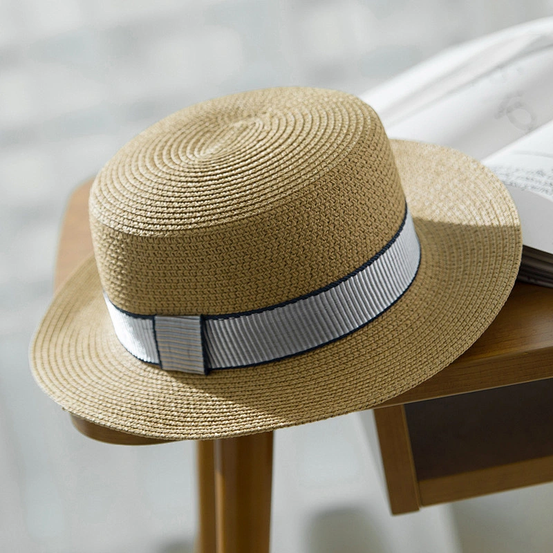 New Fashion Flat Sun Hat Women's Summer bow Straw Hats For Women Beach Headwear 12 Colors femme Gift