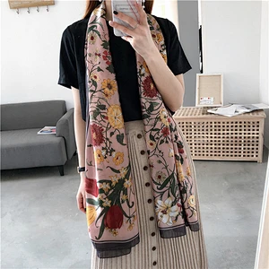 Wholesale custom printed floral 100% silk muslim scarf shawl for women
