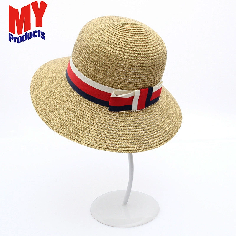 wholesale alibaba sombrero de paja Chapeau de paille fashion floppy paper straw hat with butterfly knot