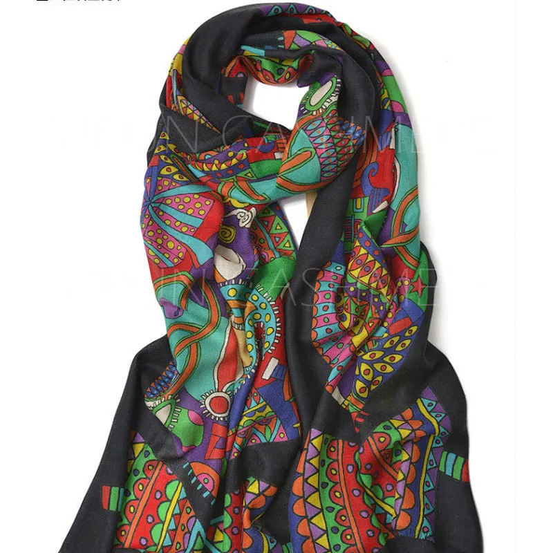 New Christmas fashion printed autumn and winter pure wool scarf for ladies