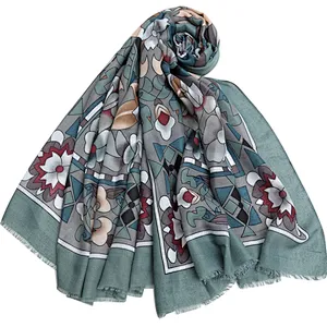 Printed ethnic style Muslim headscarf sunshade satin  scarf
