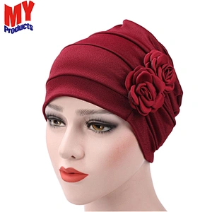 Flower Elegant Turban Headscarf Fashion Soft Stretch hijab Women Muslim Hat