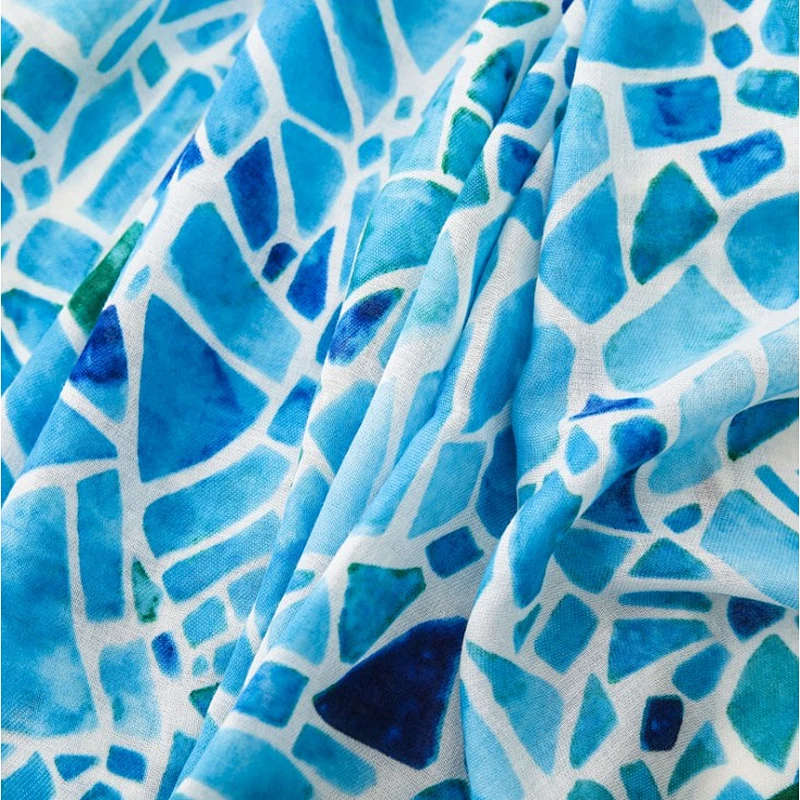 European style ocean blue fashionable geometric marble print sunshade scarf