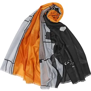 Printed Muslim headscarf abstract printed cotton and linen  scarf