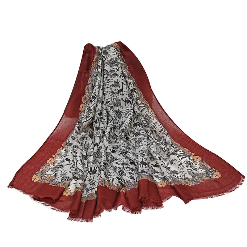 Printed silk towel chiffon fabric  oversize beach shawl woman's scarf