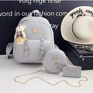Fashion Backpack Women PU Leather Backpack Set 3 Pcs in 1 For Girls