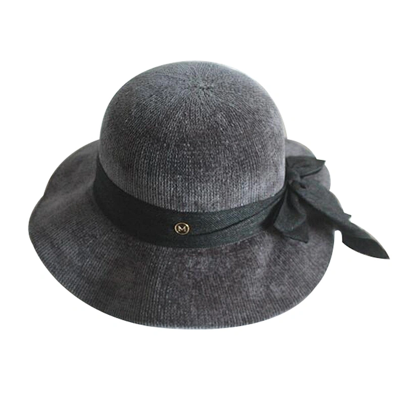 Lady fashion style design ribbon fedora chenille winter hat