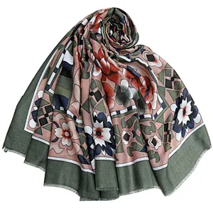 Printed ethnic style Muslim headscarf sunshade satin  scarf