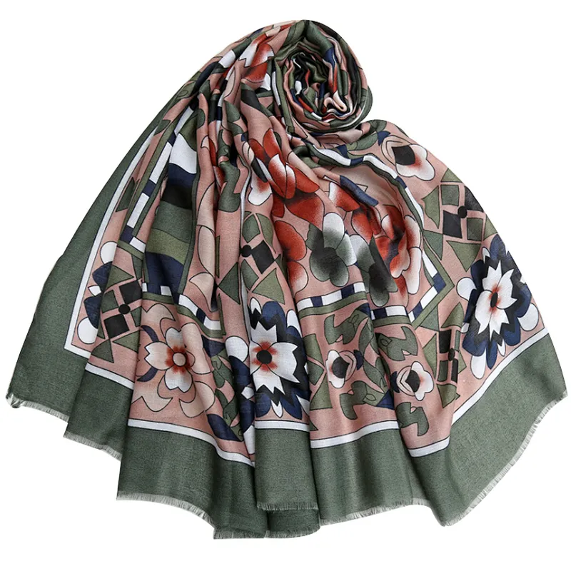 Printed ethnic style Muslim headscarf sunshade satin  scarf
