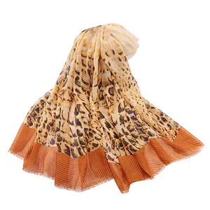 New European and American style leopard print cotton and linen versatile scarf