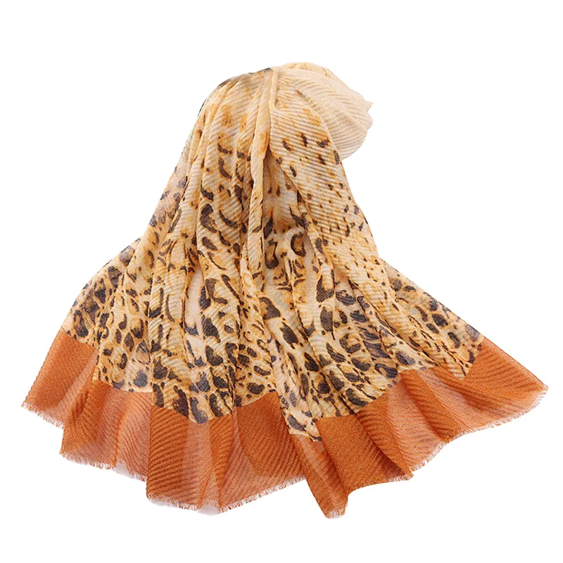 New European and American style leopard print cotton and linen versatile scarf