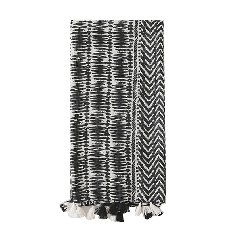 Korean version women's black and white geometric fringe long scarf