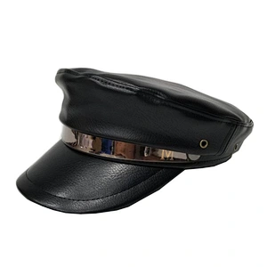 Leather octagonal hat lady autumn and winter cap british flat top navy cap lady beret hat