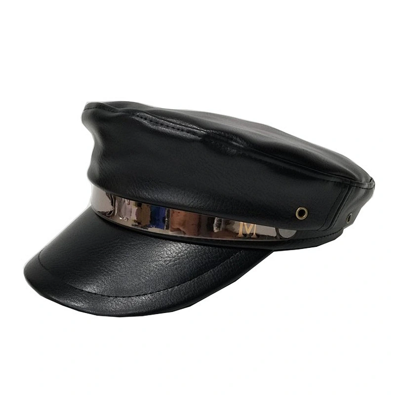 Leather octagonal hat lady autumn and winter cap british flat top navy cap lady beret hat