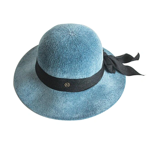 Lady fashion style design ribbon fedora chenille winter hat
