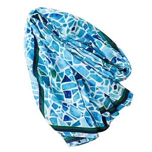 European style ocean blue fashionable geometric marble print sunshade scarf