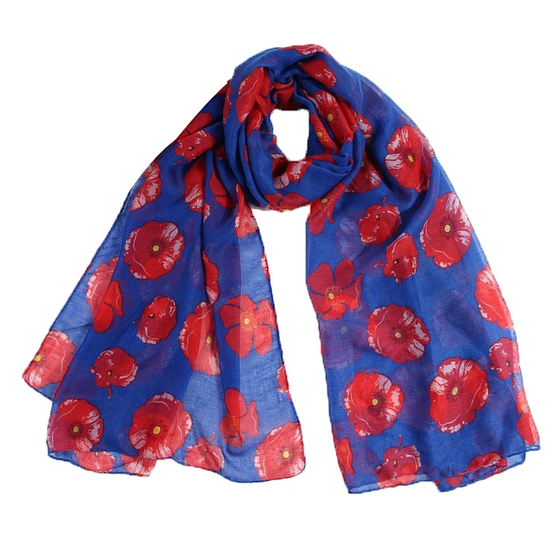 European and American style poppy design flower print scarf