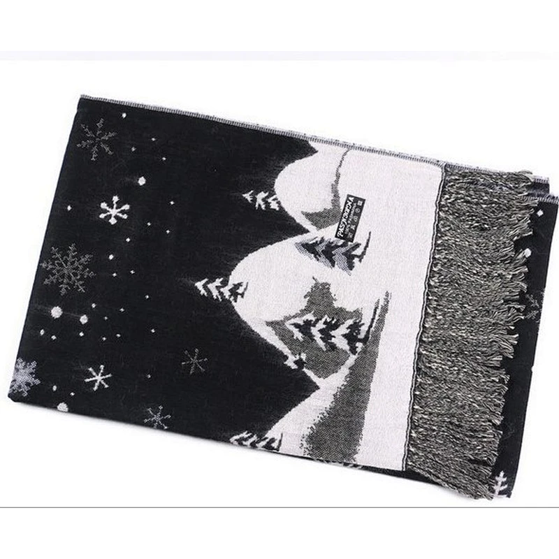 Christmas snow castle two-sided tassel men and women pashmina scarf shawl