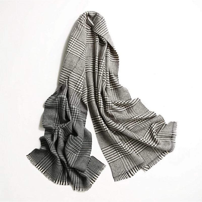 Cashmere small plaid scarf lady contrast color checked scarf