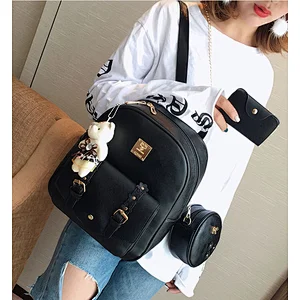 Fashion Backpack Women PU Leather Backpack Set 3 Pcs in 1 For Girls