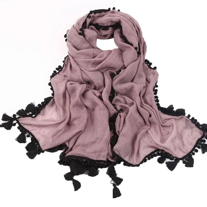 Handwork tassel cotton and linen scarf woman a substitute  hair ball side personality shawl scarf