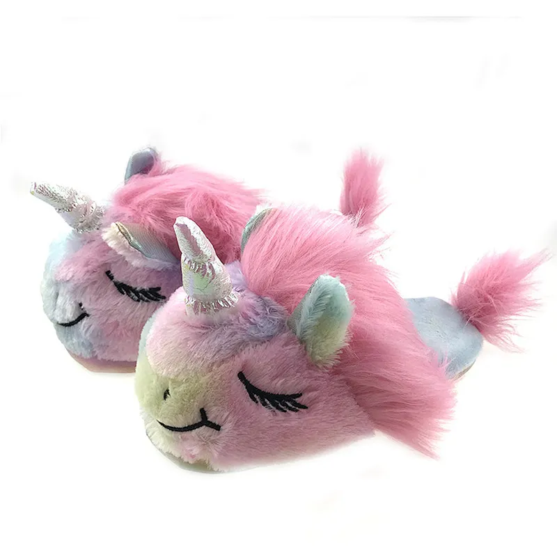 Factory directly sale autumn winter unicorn slippers women lovely pink plush household cotton slippers