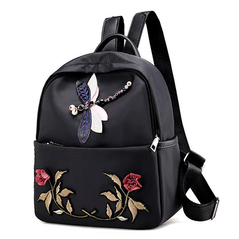 Popular Large Capacity Backpack Stylish Embroidery Nylon Backpack For Girl