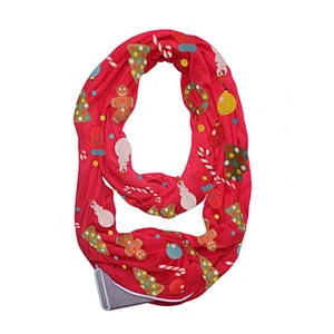 Christmas cute print unlimited neck storage zipper pocket scarf