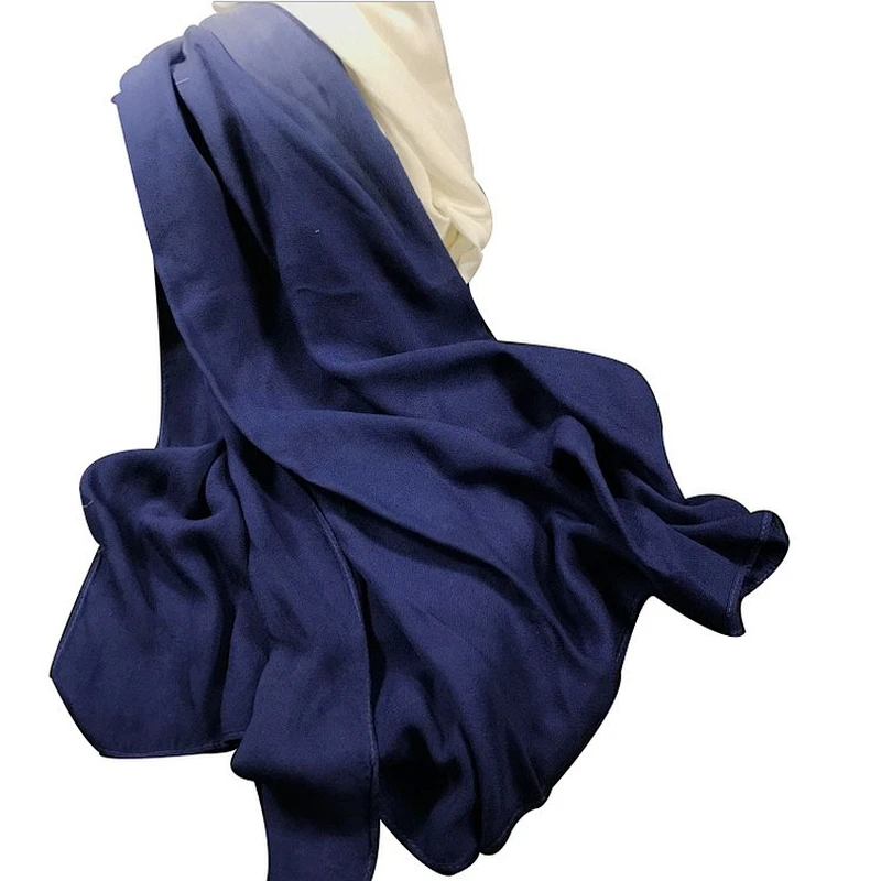 Women's Fashion Long Shawl cotton  blue-white dyeing gradient scarf
