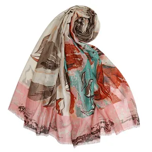 Summer shawl silk print flower national style scarf female Korean version sunscreen scarf