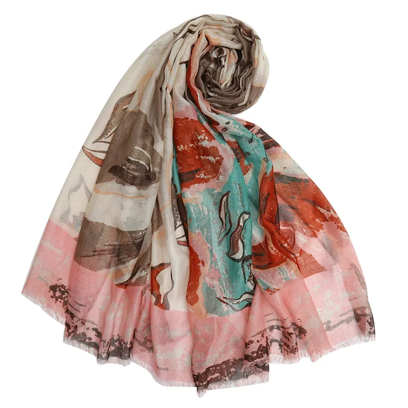 Summer shawl silk print flower national style scarf female Korean version sunscreen scarf