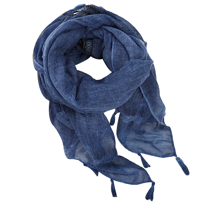 Leisure and artistic style cotton and linen shawl fashion sunshade travel beach towel handmade tassel hanging scarf
