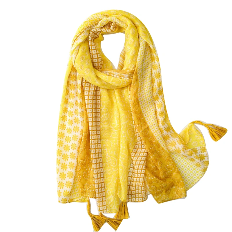 spring and autumn Korean version of joker yellow flower summer long travel shawl scarf