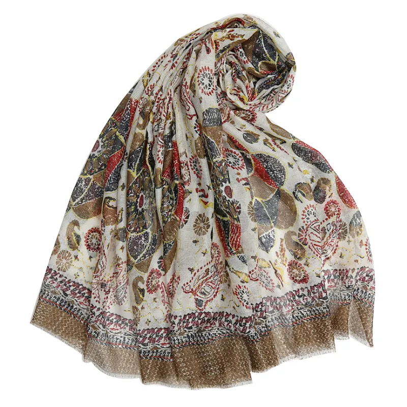 Fashionable printed folk style sunscreen shawl for women
