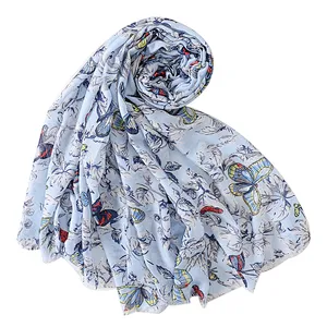 Woman's butterfly print satin cotton and linen spring and summer vacation beach towel scarf